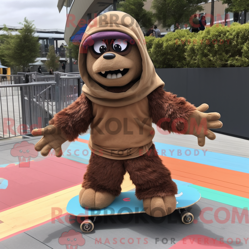 Fantasia de mascote de skate marrom com canga e cachecóis - Mascotes do skate - REBROKO_266036 - RedBrokoly.com