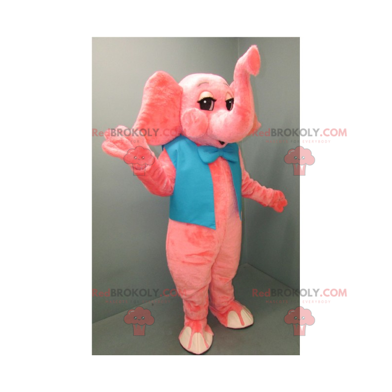 Rosa Elefantenmaskottchen mit blauer Fliege - Redbrokoly.com