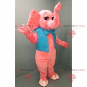 Rosa elefantmaskot med blå fluga - Redbrokoly.com