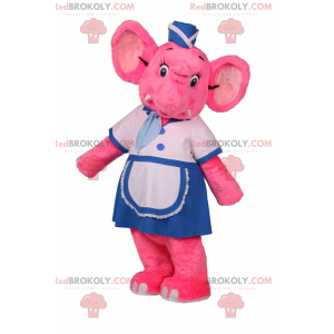 Mascotte d'éléphant rose en tenue de cuisinière - Redbrokoly.com