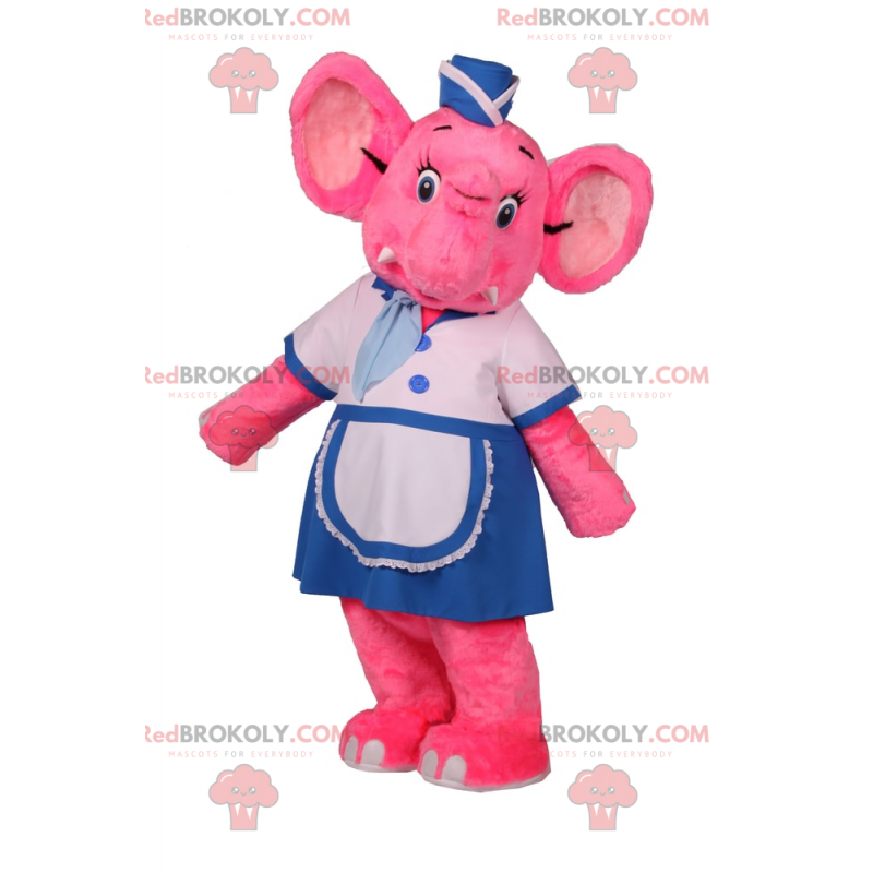Mascote elefante rosa com roupa de fogão - Redbrokoly.com