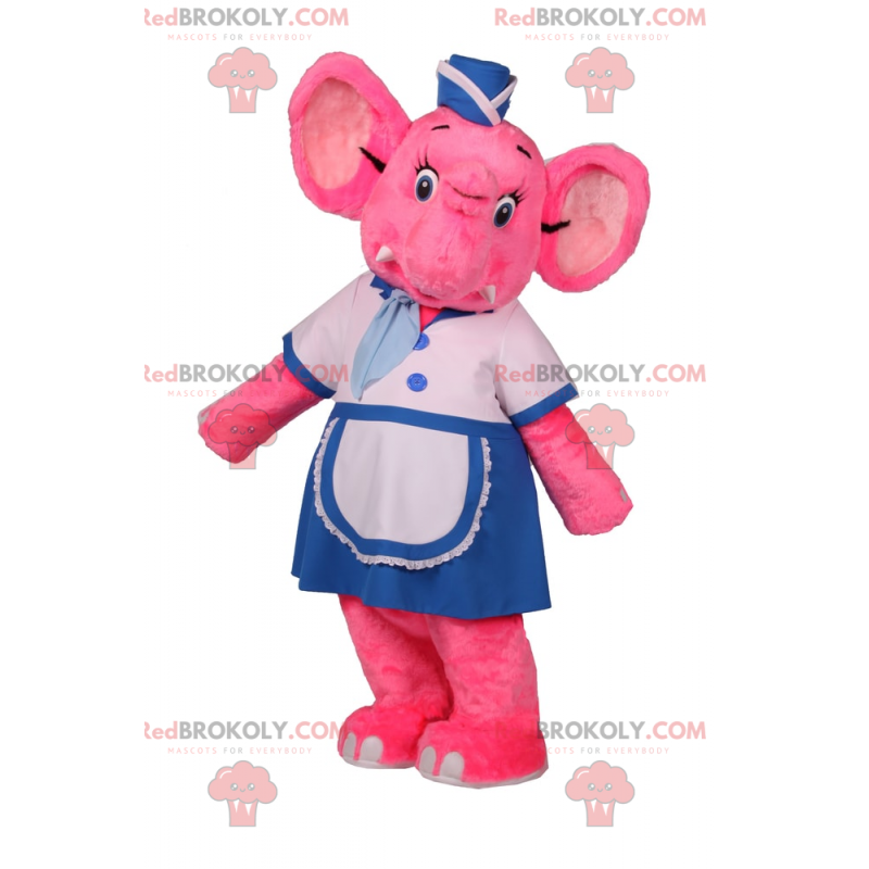 Różowy słoń maskotka w stroju pieca - Redbrokoly.com Różowy słoń maskotka w stroju pieca - Redbrokoly.com
