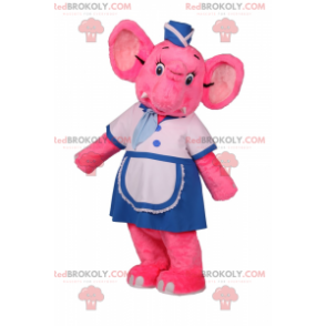 Mascote elefante rosa com roupa de fogão - Redbrokoly.com