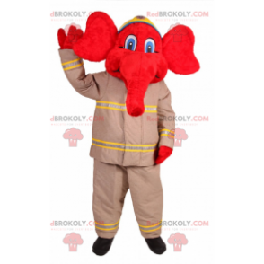 Mascote elefante vermelho com roupa de bombeiro - Redbrokoly.com