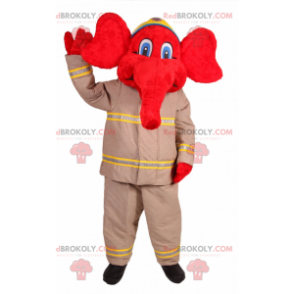 Röd elefantmaskot i brandmandräkt - Redbrokoly.com