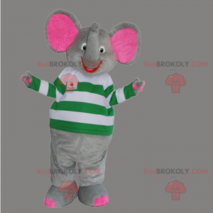 Mascotte d'éléphant souriant avec pull a rayures -