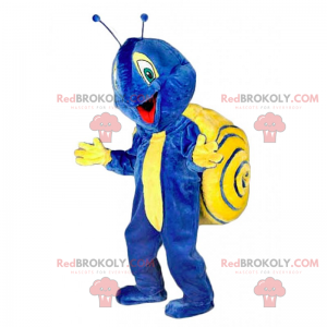 Blauwe en gele slak mascotte - Redbrokoly.com