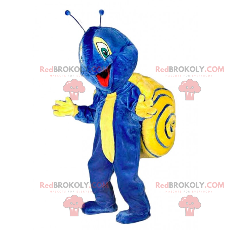 Mascotte lumaca blu e gialla - Redbrokoly.com