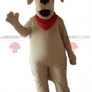 Duży brązowy pies maskotka z czerwonym szalikiem -