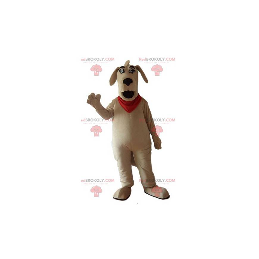 Grande mascotte cane marrone con una sciarpa rossa -