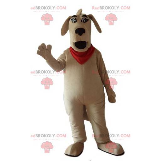 Grande mascotte cane marrone con una sciarpa rossa -
