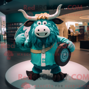 Blågrøn Yak maskot kostume...