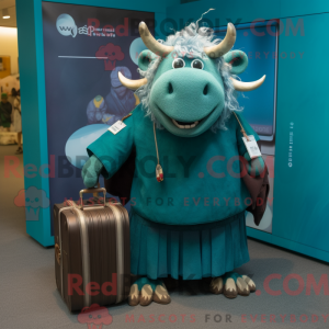 Blågrøn Yak maskot kostume...