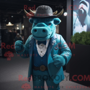 Cyan Buffalo mascot costume...