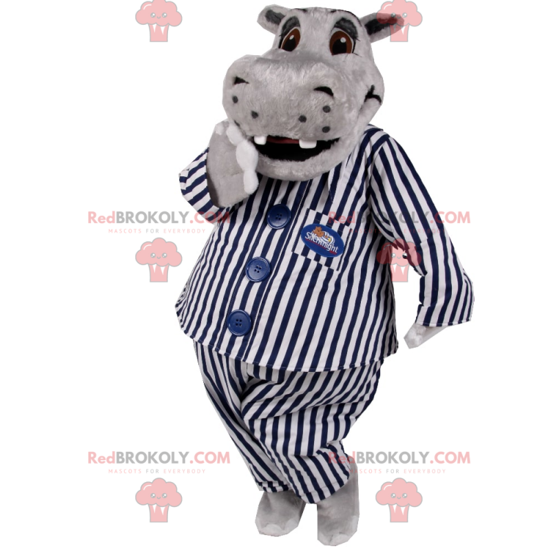 Mascotte d'hippopotame en pyjama raye - Redbrokoly.com Mascotte d'hippopotame en pyjama raye - Redbrokoly.com