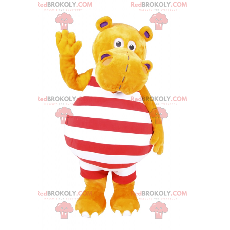 Hippopotamus mascot in striped swimwear - Redbrokoly.com
