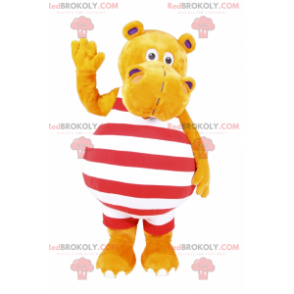 Mascotte di ippopotamo in costume da bagno a righe -