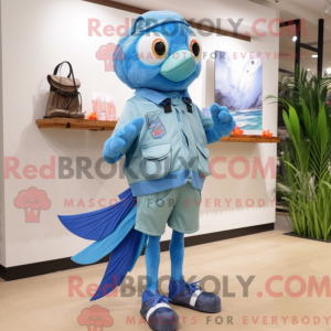 Himmelblå Betta Fish maskot...