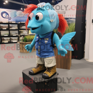 Himmelblå Betta Fish maskot...