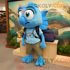 Himmelblå Betta Fish maskot...
