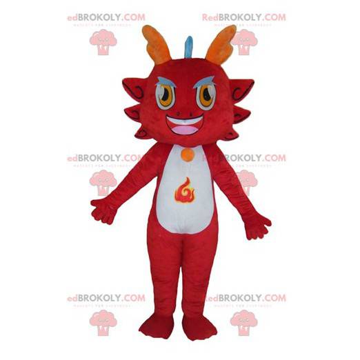 Mascotte de dragon rouge à l'air diabolique - Redbrokoly.com