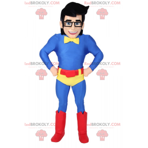 Mand maskot i blå superhelt outfit - Redbrokoly.com