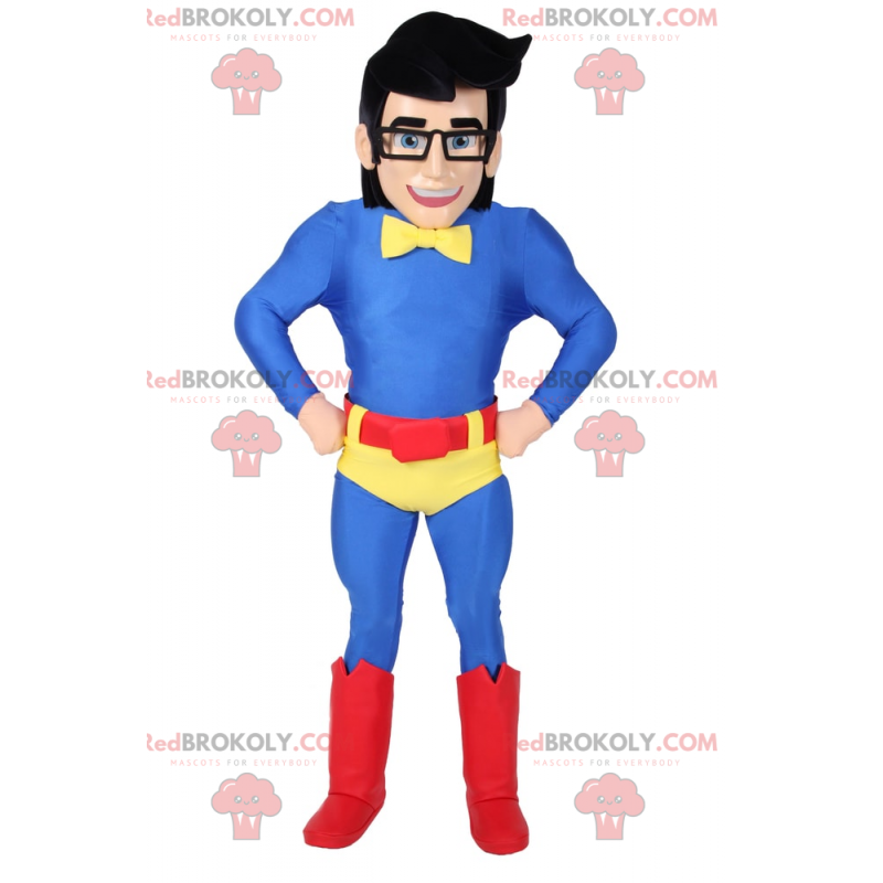Muž maskot v obleku modré superhrdiny - Redbrokoly.com