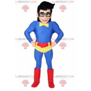 Mascota de hombre en traje de superhéroe azul - Redbrokoly.com