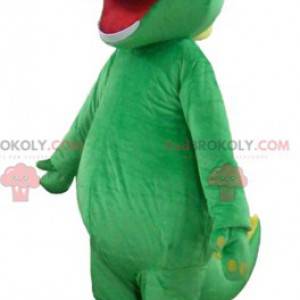 Mascotte di dinosauro verde drago divertente e colorato -