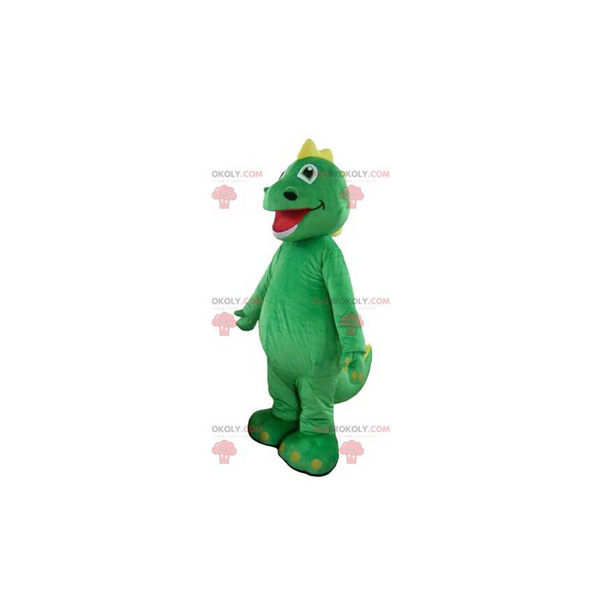 Lustiges und buntes Drachengrün-Dinosaurier-Maskottchen -