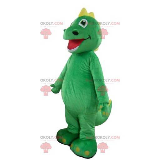 Mascotte di dinosauro verde drago divertente e colorato -