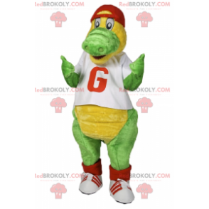 Dinosaur mascot with t-shirt and cap - Redbrokoly.com