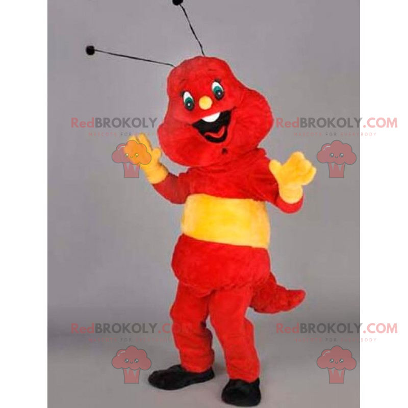 Mascote inseto vermelho e amarelo sorridente - Redbrokoly.com