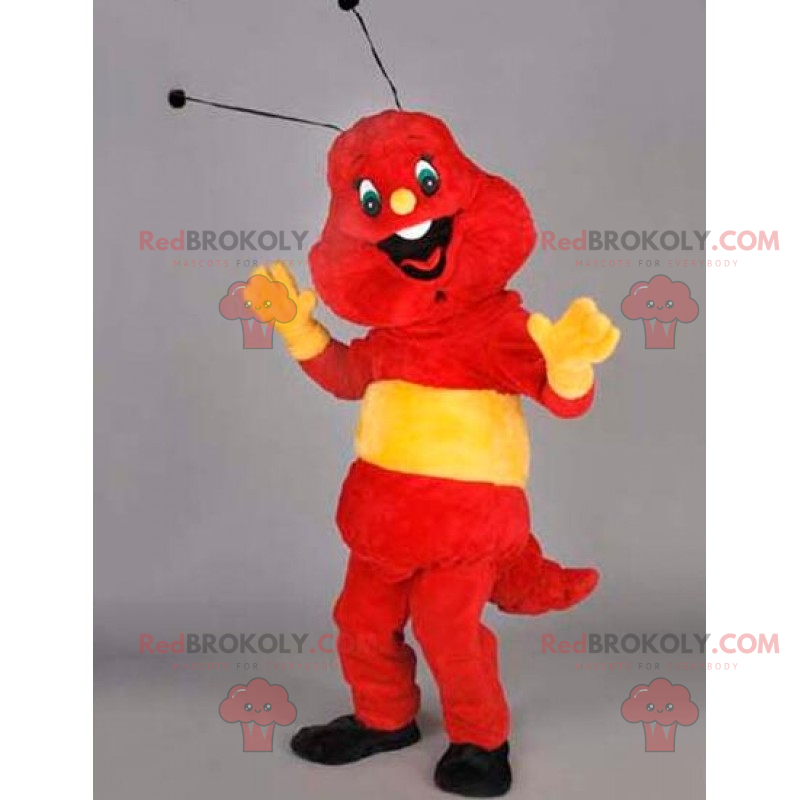 Sorridente mascotte insetto rosso e giallo - Redbrokoly.com