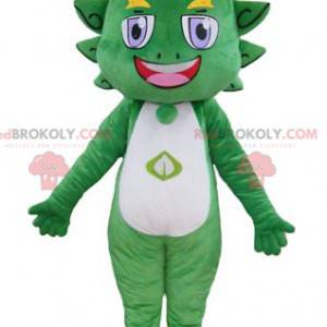 Colorful and smiling green and yellow dragon mascot -