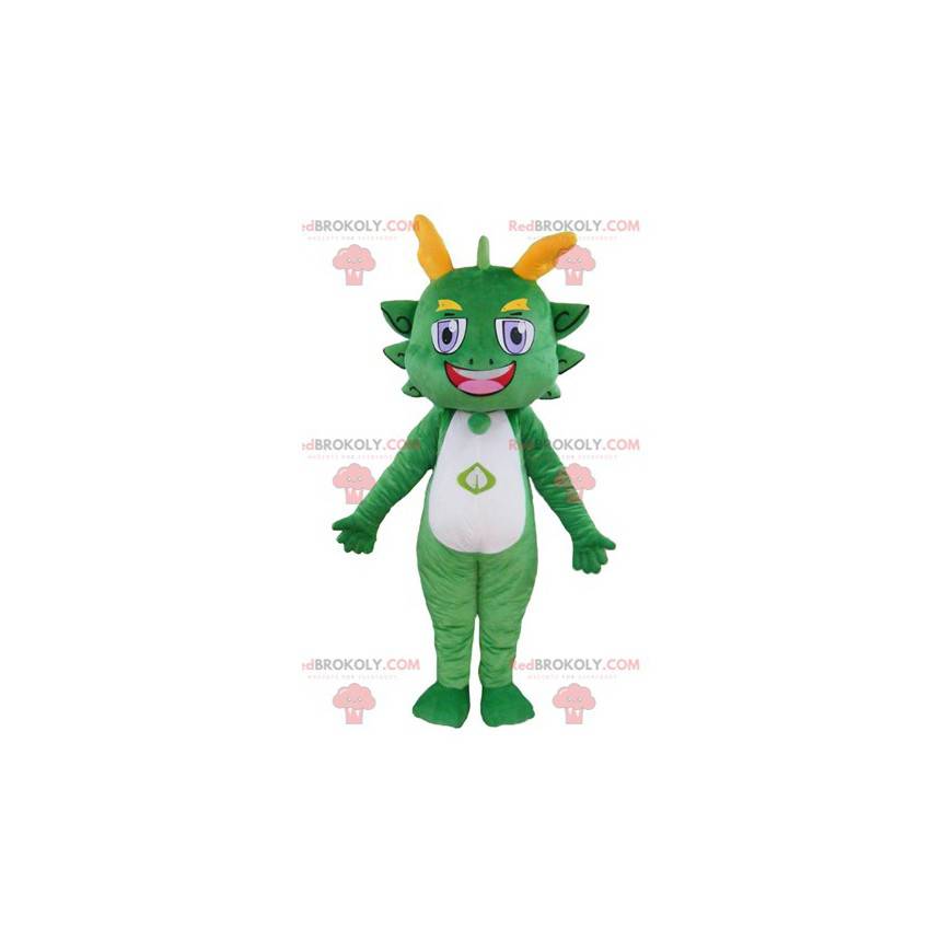 Colorful and smiling green and yellow dragon mascot -