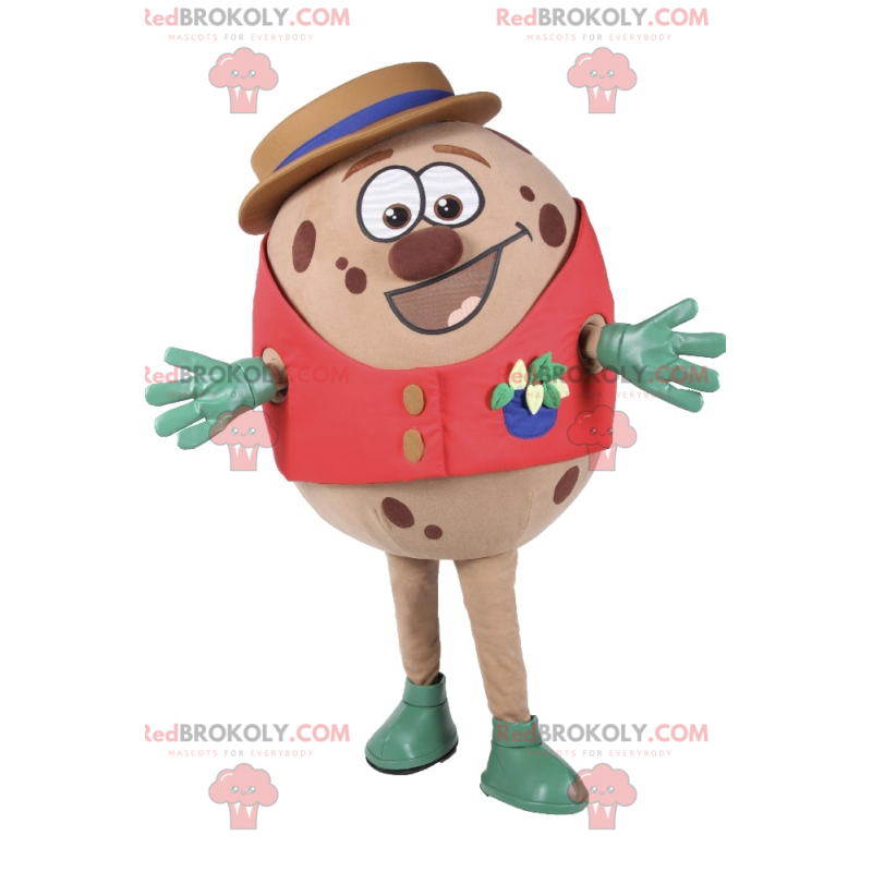 Spotted egg mascot with red jacket and hat - Redbrokoly.com