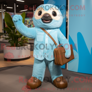 Sky Blue Sloth maskot drakt...