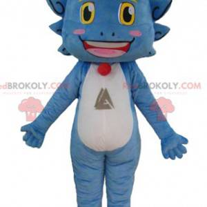 Mascotte drago bianco e giallo blu divertente e sorridente -