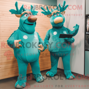 Teal Elk mascot costume...