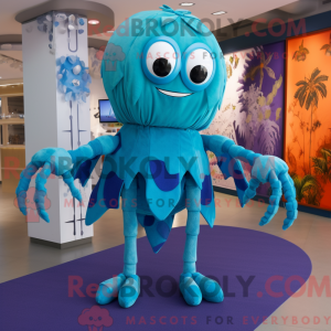 Cyan Spider maskot kostume...