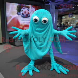 Cyan Spider maskot kostume...