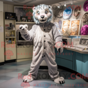 Fantasia de mascote de Smilodon prateado com macacão e presilhas de cachecol - Mascotes Smilodon - RedBrokoly.com