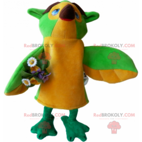 Bird mascot with bouquet of flowers - Redbrokoly.com