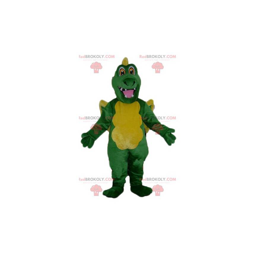 Mascotte de dragon vert et jaune géant - Redbrokoly.com