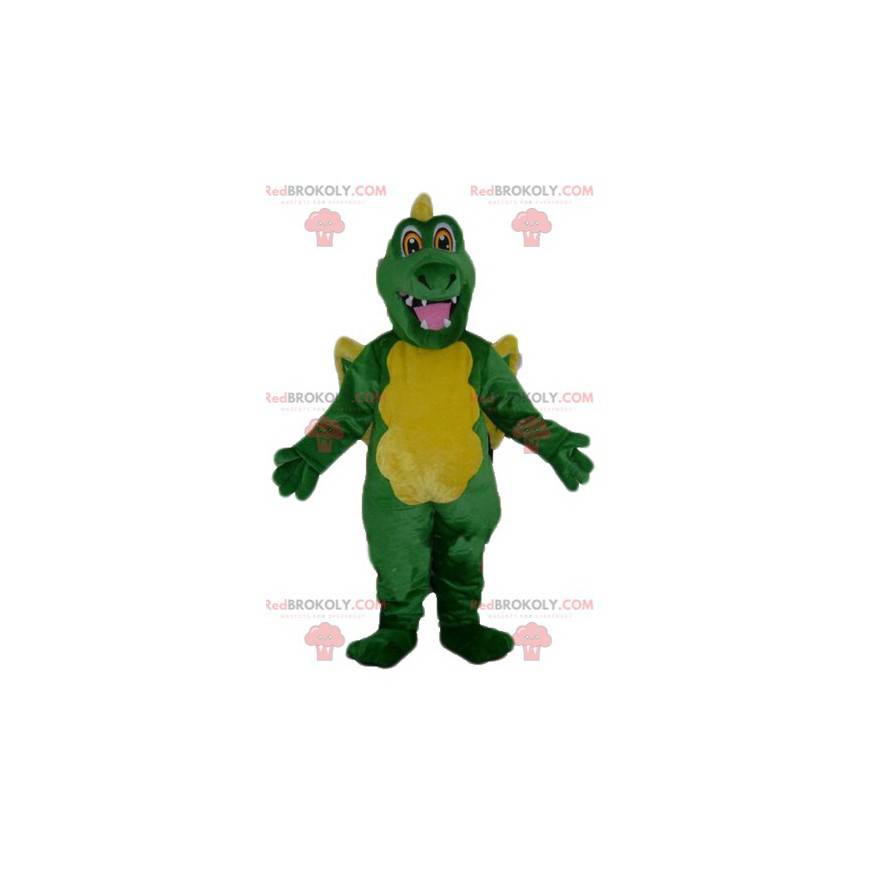 Mascotte de dragon vert et jaune géant - Redbrokoly.com
