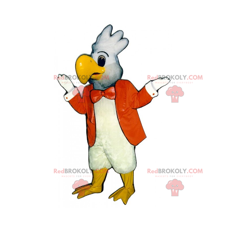 Mascotte d'oiseau avec veste et nœud papillon - Redbrokoly.com