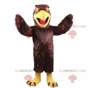 Braunes Vogelmaskottchen mit offenem Schnabel - Redbrokoly.com