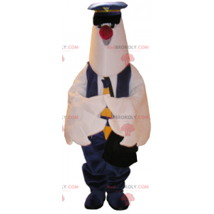 Mascote pássaro branco com roupa de piloto - Redbrokoly.com