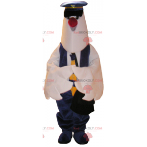Mascotte d'oiseau blanc avec une tenue de pilote -